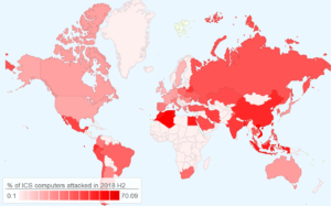 Global heat map: ICS threats by country
