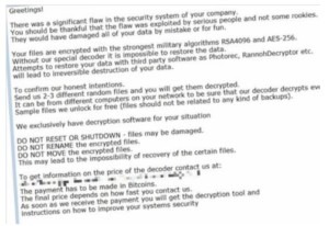 LockerGoga ransomware note to users