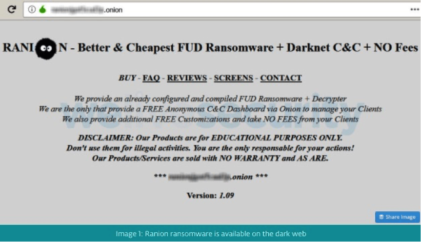 Ranion ransomware ad on dark web