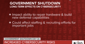 CBSN: Government shutdown impacts ability to repair hardware & build new defense capabilities; could affect staffing & recruiting efforts for important jobs